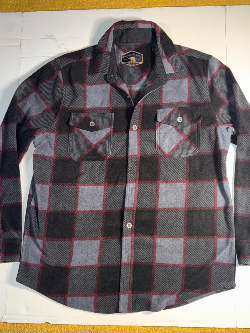 Freedom foundry Men's Lightweight Plaid Shirt Jacket in Black, Gray & Red -